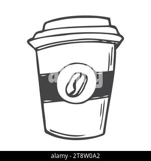 Tazza di plastica di caffè al cioccolato disegnata a mano con l'icona del doodle. Illustrazione dello schizzo vettoriale per stampa, Web, dispositivi mobili e infografiche iso Illustrazione Vettoriale