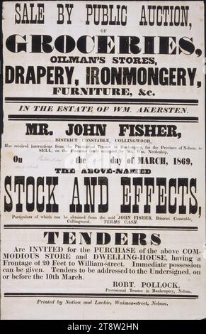 Un'asta anticipata, 1869, John Fisher, vendita all'asta pubblica, nella tenuta di WM. Akersten, 1869, Letterpress, 445 x 284 mm Foto Stock
