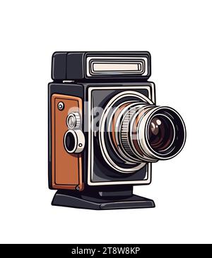 Fotocamera vintage con design vettoriale disegnato a mano. Illustrazione Vettoriale
