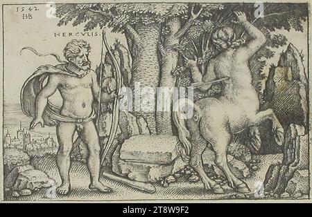 Hans Sebald Beham, 1500, 1550, Hercules uccide Nessus con una freccia, 1542, 5 x 7,8 cm Foto Stock