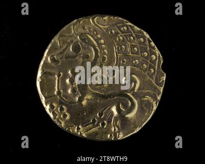 Classe i Parisii stater, Anonimo, incisore in medaglie, tra il -100 e -1, i secolo a.C. AD, Numismatica, valuta, dimensioni - pezzo: Diametro: 2 cm, peso (tipo dimensione): 7,25 g. Foto Stock