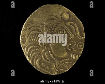 Stater dei Parisii, Anonimo, incisore in medaglie, tra il -100 e il 1° secolo a.C. AD, Numismatica, valuta, dimensioni - pezzo: Diametro: 2,3 cm, peso (tipo dimensione): 7,19 g. Foto Stock