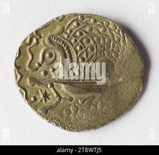 Stater dei Parisii, Anonimo, incisore in medaglie, tra il -100 e il 1° secolo a.C. AD, Numismatica, valuta, dimensioni - pezzo: Diametro: 2,3 cm, peso (tipo dimensione): 7,19 g. Foto Stock