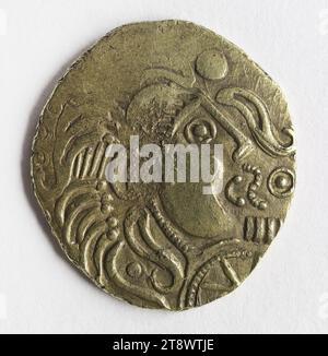 Stater dei Parisii, Anonimo, incisore in medaglie, tra il -100 e il 1° secolo a.C. AD, Numismatica, valuta, dimensioni - pezzo: Diametro: 2,3 cm, peso (tipo dimensione): 7,19 g. Foto Stock