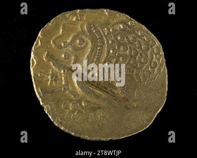 Stater dei Parisii, Anonimo, incisore in medaglie, tra il -100 e il 1° secolo a.C. AD, Numismatica, valuta, dimensioni - pezzo: Diametro: 2,3 cm, peso (tipo dimensione): 7,19 g. Foto Stock