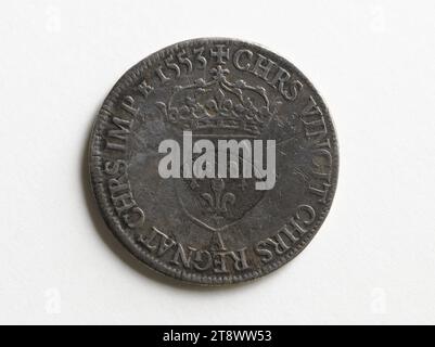 Teston du Moulin in argento di Enrico II, 1553, Bergeron, Etienne, incisore in medaglie, array, Numismatics, Currency, Paris, dimensioni - Opera: diametro: 2,77 cm, peso (tipo dimensione): 9,12 g. Foto Stock