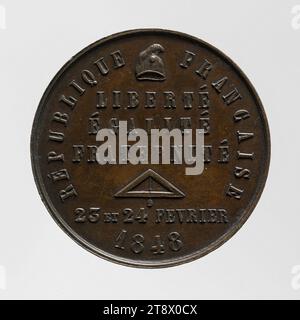 Giorni 23 e 24 febbraio 1848, Daniel, incisore in medaglie, Array, Numismatica, Medaglia, Parigi, dimensioni - lavoro: diametro: 3,3 cm, peso (tipo dimensione): 10,8 g. Foto Stock