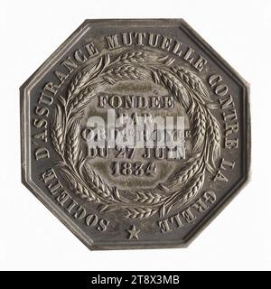 La Versailles: Compagnia di mutua assicurazione contro la grandine, 27 giugno 1834, Dubois, Alphée, incisore in medaglie, nel 1837, Numismatics, Token (numismatics), Silver, dimensioni - pezzo: diametro: 3,5 cm, peso (dimensione tipo): 16,39 g. Foto Stock