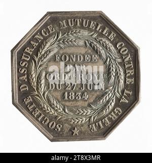 La Versailles: Compagnia di mutua assicurazione contro la grandine, 27 giugno 1834, Dubois, Alphée, incisore in valute, nel 1834, Numismatics, Token (numismatics), Silver, dimensioni - pezzo: diametro: 3,5 cm, peso (dimensione tipo): 15,88 g. Foto Stock