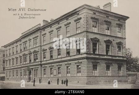 16°, Thaliastraße 44 - Stefaniespital, cartolina fotografica, Sperlings Postkartenverlag (M. M. S.), produttore, datato intorno al 1910, cartone, collotipo, altezza x larghezza 9 x 14 cm, assistenza sanitaria, 16° distretto: Ottakring, ospedale, con persone, Stefaniespital, Thaliastraße, la Vienna Collection Foto Stock