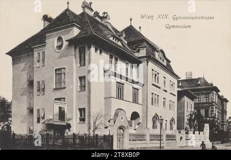 19°, Gymnasiumstraße 79-83, con liceo, cartolina fotografica, Sperlings Postkartenverlag (M. M. S.), produttore, 1905-1909, cartone, collotipo, altezza x larghezza 9 x 14 cm, educazione e educazione, 19° distretto: Döbling, con le persone, la collezione Vienna Foto Stock