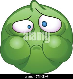 Emoticon verde malato con guance gonfiate che trattengono il vomito Illustrazione Vettoriale