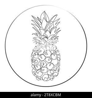 Linea linea continua di ananas per il design decorativo. Delineare una semplice illustrazione vettoriale. ananas biologico sano per l'identità del logo del frutteto. Fra Illustrazione Vettoriale