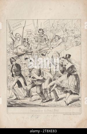 German Court Ball 1848." (Caricatura della Rivoluzione del 1848: Metternich, Re Federico Guglielmo IV, Imperatore Ferdinando e Re Ludovico i di Baviera con Lola Montez), Eduard Gustav May (1818-1907), editore, 1848, carta, litografia a gesso, altezza 43, 3 cm, larghezza 30, 2 cm, caricatura, satira, rivoluzioni del 1848, 1849, Pre-marzo, Biedermeier, ballo, ballo formale, la Vienna Collection Foto Stock