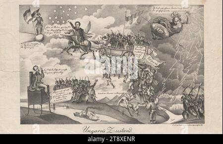 Hungary's Condition", Franz Werner, editore, 1848, paper, litografia a forma di gesso, altezza 28, 9 cm, larghezza 45, 7 cm, rivoluzioni del 1848, 1849, caricatura, Satire, la collezione Vienna Foto Stock