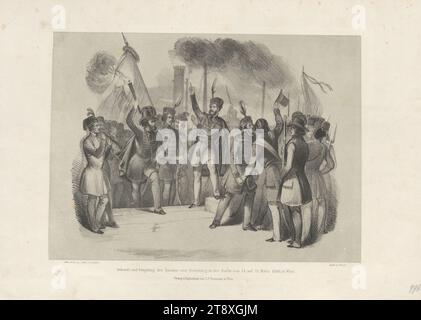 Arrivo e ricevimento dei giurati da Pressburg nella notte tra il 14 e il 15 marzo 1848, a Vienna', Franz Kollarz (Kolář) (1825-1894), litografo, Johann Rauh (1803-1863), tipografo, Leopold Theodor Neumann (1804-1876), editore, 1848, carta, litografia a gesso, altezza 30,9 cm, larghezza 44,5 cm, Belle Arti, rivoluzioni di 1848, 1849, la Vienna Collection Foto Stock