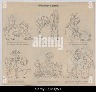 Friedrich Ferdinand Graf von Beust, conte Hohenwart, Andrassy; Ausgleichs-Chronik (serie di caricature da "la bomba"), László Frecskay (1844-1916), caricaturista, C. Angerer & Göschl (1870-1983), società di riproduzione, 1871, carta, altezza 25 cm, larghezza 28,1 cm, caricatura, satira, politica, media e comunicazione, tenuta di Constantin von Wurzbach, MAN, settimanale, mensile, ecc., Friedrich Ferdinand Conte Beust, Gyula (Julius) Andrássy, la collezione di Vienna Foto Stock