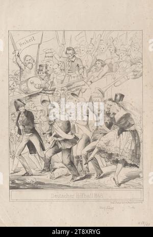 German Court Ball 1848." (Caricatura della Rivoluzione del 1848: Metternich, Re Federico Guglielmo IV, Imperatore Ferdinando e Re Ludovico i di Baviera con Lola Montez), Eduard Gustav May (1818-1907), editore, 1848, carta, litografia a gesso, altezza 43,3 cm, larghezza 30,4 cm, caricatura, satira, rivoluzioni di 1848, 1849, prima di marzo, Biedermeier, ballo, sala da ballo, la Vienna Collection Foto Stock