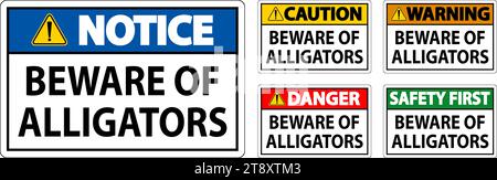Cartello di pericolo attenzione agli alligatori Illustrazione Vettoriale
