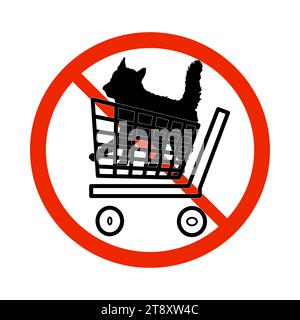 Non sono ammessi animali domestici. Segno di divieto rotondo rosso con cane nel carrello. Il centro commerciale e il supermercato non sono contrassegnati da cani. Illustrazione vettoriale Illustrazione Vettoriale