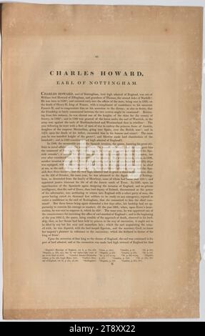 CHARLES HOWARD, CONTE DI NOTTINGHAM.', Thomas Birch (1705-1766), Auteur, 1813, carta, stampa, altezza 50, 4 cm, larghezza 31, 6 cm, aristocrazia, tenuta Constantin von Wurzbach, biografia (testo), la collezione di Vienna Foto Stock