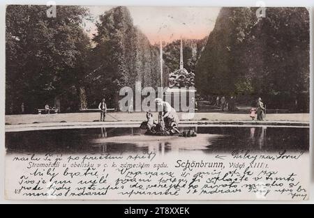 13th, Schönbrunn Palace Park - Obelisk Avenue, cartolina fotografica, sconosciuto, 1904, cartone, colorazione a mano, collotipo, iscrizione, DA, Vienna, AL, CHrudim, INDIRIZZO, caro signore, Sladkovského třída, Chrudim, MESSAGGIO, Milý bratře! Vzdávám ti můj dík za, Tvoje milé přání přeji ti vzvláště V tomto roce kdy vstupuješ do veřejného života mnoho a mnoho zdraví. Upřímě Tě zdraví Tvůj upř br Díky za, Sovu' zašlu ti jí po přečtení zpět Foto Stock