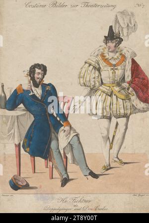 Mr. Fichtner nel ruolo di Doppelgänger e Don Carlos (immagine in costume n. 7 per il giornale del teatro), Andreas Geiger (1765-1856), incisore in rame, 1833, colorato, incisione su piastra di rame, dimensioni foglio 21, 7 x 15, 2 cm, Teatro, arti dello spettacolo, Belle Arti, attore (sul palco), Carl Albrecht Fichtner, The Vienna Collection Foto Stock