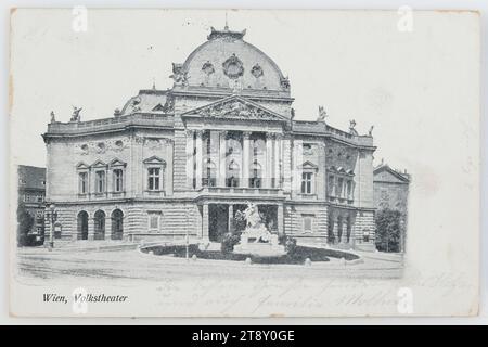 7th, Burggasse 2 - Volkstheater, cartolina fotografica, Unknown, 1904, cartone rivestito, stampa mezzitoni, Teatro, 7° distretto: Neubau, teatro (edificio), con persone, monumento, statua, scultura, Volkstheater, Burggasse, la Vienna Collection Foto Stock