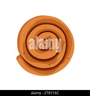 Rotolo di cannella. Panino a turbolenza dolce con cannella. Panetteria svedese. Illustrazione vettoriale piatta colorata disegnata a mano isolata su sfondo bianco. Illustrazione Vettoriale