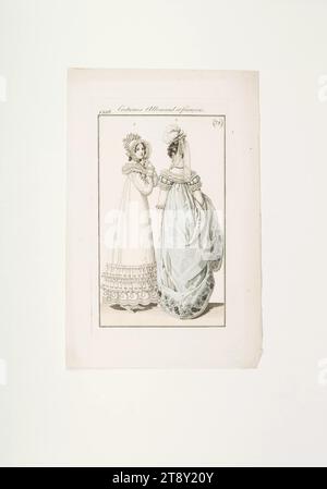 Foto della moda: "Signora viennese con cappello in taffeta, signora parigina in grande toilette", sconosciuto, 1816, carta, colorata, incisione su piastra di rame, altezza 21, 5 cm, larghezza 13, 9 cm, dimensioni piastra 15, 2 x 9 cm, moda, borghesia, Biedermeier, piatti alla moda, copricapo, donna, vestito, abito, la Vienna Collection Foto Stock