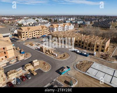 Greeley, Colorado, nuova costruzione di case multifamiliari. Alloggi economici. Foto Stock