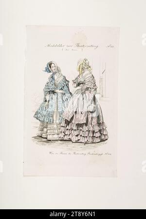 Foto della moda: Due figure, moda femminile, due cappe estive, sconosciuto, 1841, carta, colorata, incisione su copperplate, altezza 24, 2 cm, larghezza 15, 2 cm, dimensioni piastra 21, 2 x 14, 2 cm, moda, borghesia, piatti di moda, copricapo, mantello, donna, vestito, abito, la Vienna Collection Foto Stock