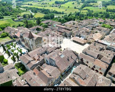 Monpazier Town France drone, aereo Foto Stock