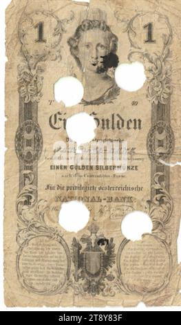 Istruzione, 1 florin, Peter Johann Nepomuk Geiger (1805-1880), artista, Privilegierte Österreichische National-Bank, autorità di coniazione, 01.07.1848, carta, stampa, altezza x larghezza 125 x 72 mm, menta, Vienna, area di coniazione, Austria, Impero (1804-1867), finanza, stemma (simbolo dello Stato, ecc.), donna, testa (umana), banconota, soldi, la Vienna Collection Foto Stock