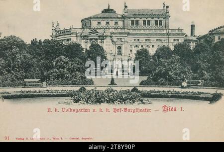 1, Volksgarten - Vista laterale del Burgtheater, cartolina fotografica, Carl (Karl) Ledermann jun., produttore, datata intorno al 1898, cartone, collotipo, parco, tempo libero e ricreativo, 1: centro città, giardini pubblici, parco, con persone, teatro (edificio), Volksgarten, la Vienna Collection Foto Stock