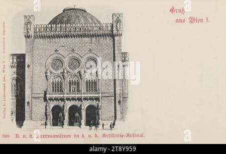 3°, Arsenalstraße - Arsenale - Museo di storia dell'Esercito, cartolina fotografica, Carl (Karl) Ledermann jun., produttore, data intorno al 1898, cartone, collotipo, militare, 3° distretto: Landstraße, caserma, museo, con persone, arsenale, deposito di munizioni, armeria, collezione Vienna Foto Stock