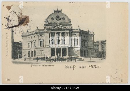 7th, Burggasse 2 - Volkstheater, cartolina fotografica, Deutsch's Postkartenverlag, produttore, 1897, cartoncino, collotipo, teatro, 7° distretto: nuovo edificio, teatro (edificio), con persone, Volkstheater, Burggasse, la Vienna Collection Foto Stock