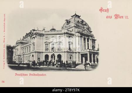 7th, Burggasse 2 - Volkstheater, cartolina fotografica, Carl (Karl) Ledermann Jr., produttore, data intorno al 1898, cartone, stampa collotipo, teatro, 7° distretto: nuovo edificio, teatro (edificio), con persone, Volkstheater, Burggasse, la Vienna Collection Foto Stock