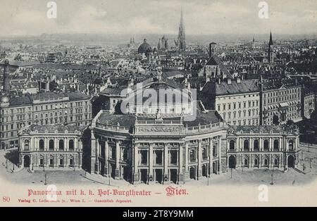 Panorama con k. k. Hof-Burgtheater - Vienna, Carl (Karl) Ledermann jun., Producer, Date Around 1898, cartone, colloype, attrazioni, Ringstraße, Teatro, primo distretto: Innere Stadt, teatro (edificio), tetto (di casa o edificio), la Vienna Collection Foto Stock