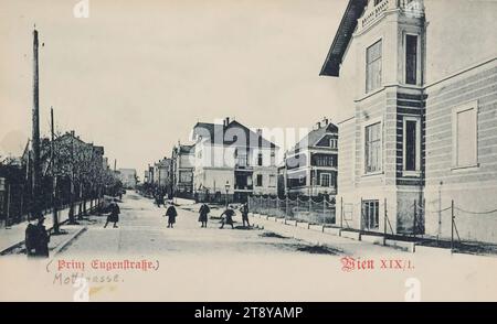 19th, Döbling - Felix-Mottl-Strasse (ex Prinz-Eugen-Strasse), cartolina fotografica, Carl (Karl) Ledermann Jr, creatore, datato intorno al 1898, cartone, collotipo, altezza x larghezza 9 x 14 cm, 19° distretto: Döbling, strada, la solita casa o fila di case, basso edificio di appartamenti, con persone, la Vienna Collection Foto Stock