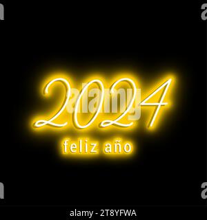 2024 - buon anno neon - auguri neon 2024 background Illustrazione Vettoriale