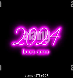 2024 - buon anno neon - auguri neon 2024 background Illustrazione Vettoriale