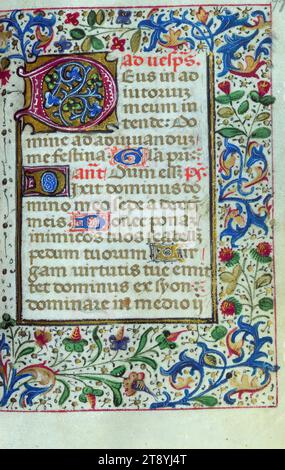 Libro delle ore, questo Libro delle ore è stato creato nel 1460-70 circa nella regione di Bruges da artisti influenzati dal famoso illuminatore Willem Vrelant. Le sue quindici miniature sopravvissute sono state pesantemente ridipinte, così come molti dei confini, e Lillian Randall ha suggerito che questa campagna di ristrutturazione fosse stata probabilmente richiesta da un proprietario successivo che potrebbe essere raffigurato nell'immagine del giudizio universale completamente rifatta Foto Stock