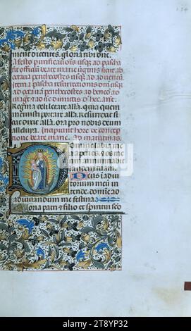 Libro delle ore, Vergine dell'Apocalisse, questo Libro delle ore illuminato ca. 1470 contiene splendidi esempi di miniature a pagina intera nello stile di Willem Vrelant, molto probabilmente originario di Bruges. Dato che diversi cicli di preghiera contengono indicazioni di una donna fornitrice, così come una maggioranza di santi femminili nella litania, il libro era o posseduto o co-posseduto da una donna Foto Stock