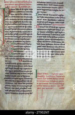 Historia Anglorum di Enrico di Huntingdon, decorato con P iniziale, prodotto all'inizio del XIII secolo, questo manoscritto è un'importante testimonianza testuale della Historia Anglorum, la storia del popolo inglese, di Enrico, arcidiacono di Huntingdon. La prima versione del testo di Enrico di Huntingdon aveva una data terminale del 1129, anche se ci sono stati altri quattro aggiornamenti contenenti eventi fino al 1135, 1138, 1148 e 1154 Foto Stock