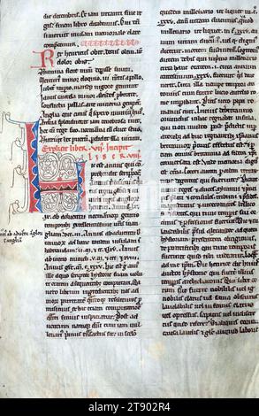 Historia Anglorum di Enrico di Huntingdon, decorato con H iniziale, prodotto all'inizio del XIII secolo, questo manoscritto è un'importante testimonianza testuale della Historia Anglorum, la storia del popolo inglese, di Enrico, arcidiacono di Huntingdon. La prima versione del testo di Enrico di Huntingdon aveva una data terminale del 1129, anche se ci sono stati altri quattro aggiornamenti contenenti eventi fino al 1135, 1138, 1148 e 1154 Foto Stock