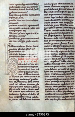 Historia Anglorum di Enrico di Huntingdon, decorato con H iniziale, prodotto all'inizio del XIII secolo, questo manoscritto è un'importante testimonianza testuale della Historia Anglorum, la storia del popolo inglese, di Enrico, arcidiacono di Huntingdon. La prima versione del testo di Enrico di Huntingdon aveva una data terminale del 1129, anche se ci sono stati altri quattro aggiornamenti contenenti eventi fino al 1135, 1138, 1148 e 1154 Foto Stock