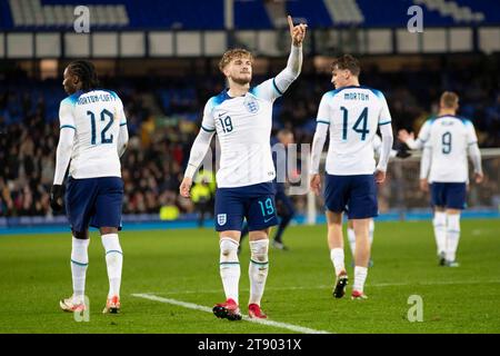 Liverpool martedì 21 novembre 2023. Durante la partita del girone F del Campionato europeo Under 21 tra Inghilterra e Irlanda del Nord al Goodison Park, Liverpool martedì 21 novembre 2023. (Foto: Mike Morese | mi News) crediti: MI News & Sport /Alamy Live News Foto Stock