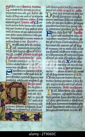 Masters of the Dark Eyes Missal, Initial N con croce, questo Missal latino è stato scritto a Utrecht, Paesi Bassi, CA. 1500. I ritratti dei proprietari originali, i cui nomi non sono registrati, sono accompagnati da un'araldica indicante che il marito apparteneva alla famiglia di S.. Férréol di Delfinato; la moglie era della famiglia Cambronne di Ponthieu. Il manoscritto è pesantemente illuminato con più di cinquanta iniziali storiate e miniature da un gruppo di artisti noti in borsa come "Masters of the Dark Eyes" Foto Stock