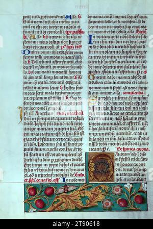 Masters of the Dark Eyes Missal, Initial G con corona di spine, questo Messale latino è stato scritto a Utrecht, Paesi Bassi, ca. 1500. I ritratti dei proprietari originali, i cui nomi non sono registrati, sono accompagnati da un'araldica indicante che il marito apparteneva alla famiglia di S.. Férréol di Delfinato; la moglie era della famiglia Cambronne di Ponthieu. Il manoscritto è pesantemente illuminato con più di cinquanta iniziali storiate e miniature da un gruppo di artisti noti in borsa come "Masters of the Dark Eyes" Foto Stock